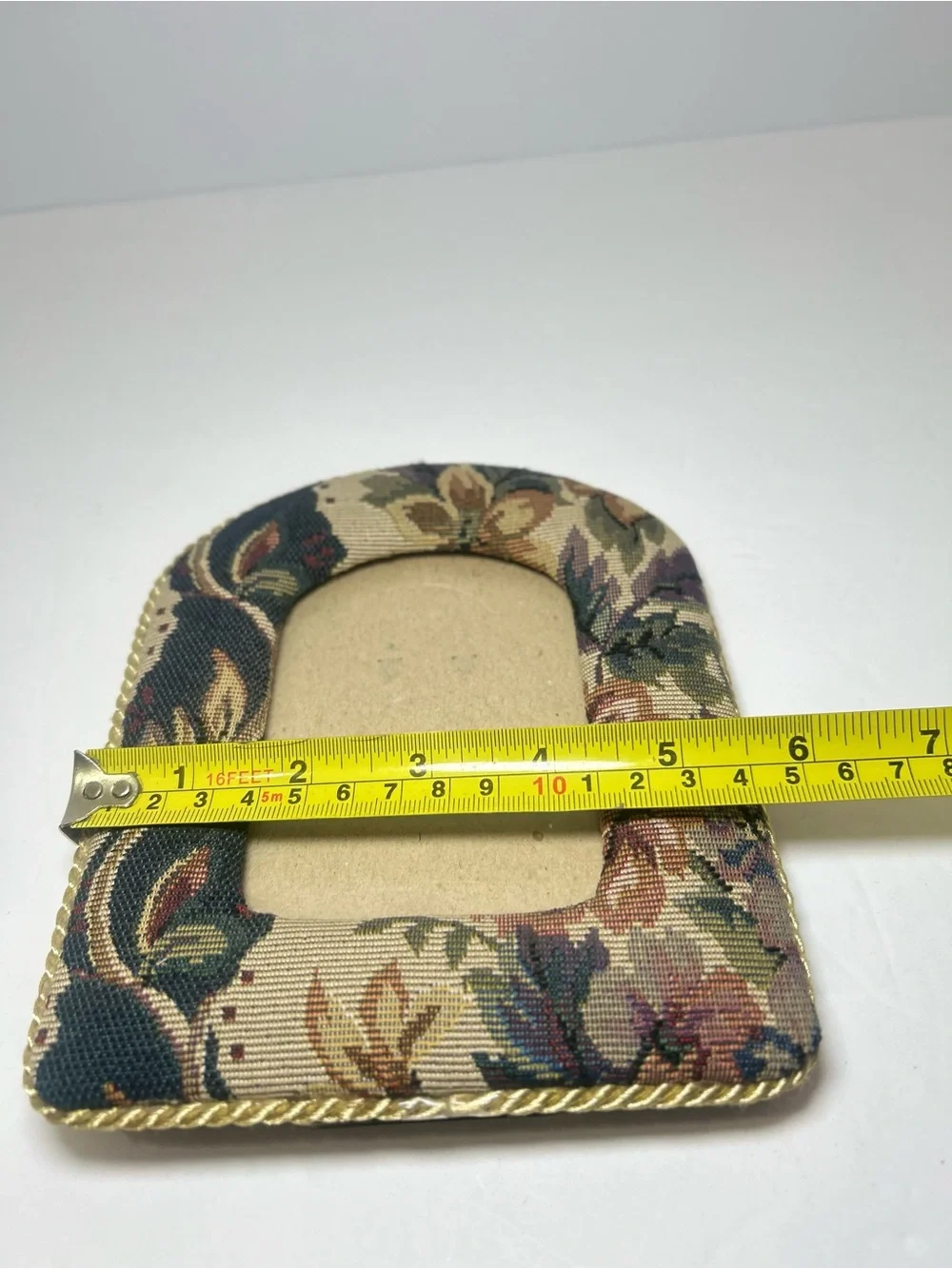 Vintage Floral Tapestry Picture Frame W/ Arched Top Twisted Gold-Tone Cord Trim